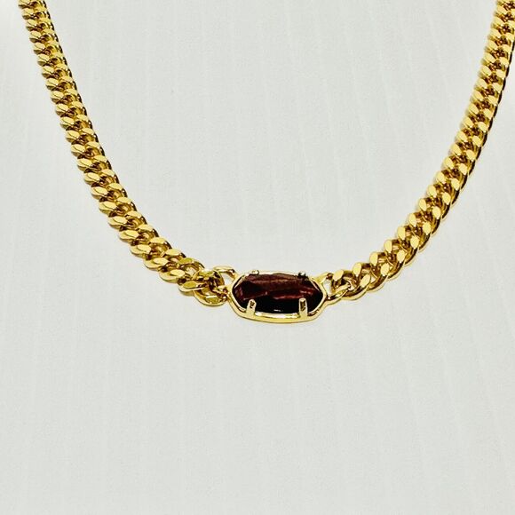 Kendra Scott Elisa 18k Gold Vermeil Red Tigers Eye Curb Chain Necklace NWT $400 - Picture 4 of 8